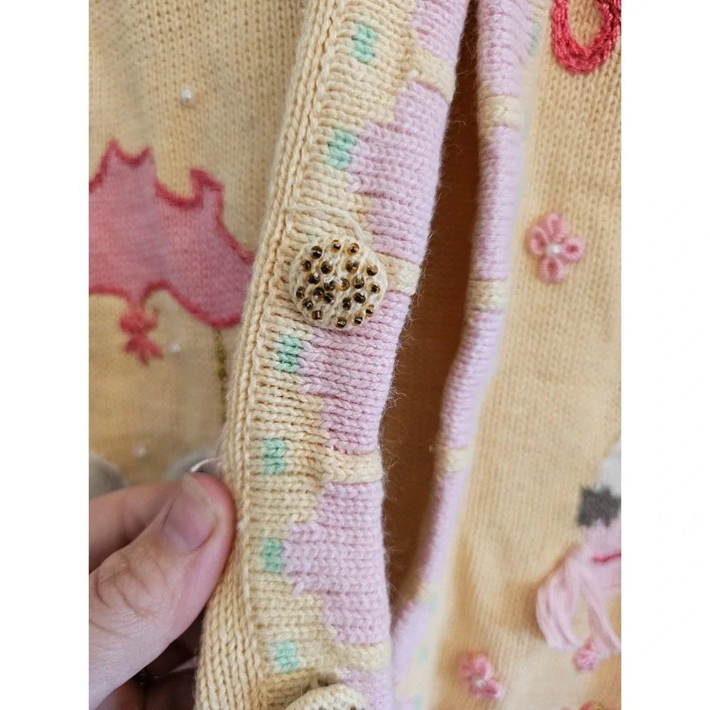 Storybook Knits Lhasa Apso Dog Cardigan Sweater grandmacore Embroidered medium - Picture 10 of 11